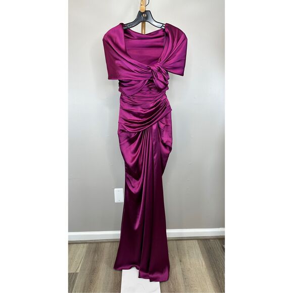 ZUHAIR MURAD Off-the-shoulder draped satin long dress Size 34 (2) $4050 - Picture 3 of 15